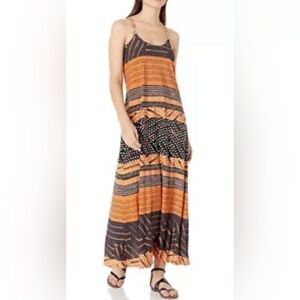 Donna Morgan Spaghetti Strap Striped Maxi Dress Women’s Size 8 Terracotta Brown